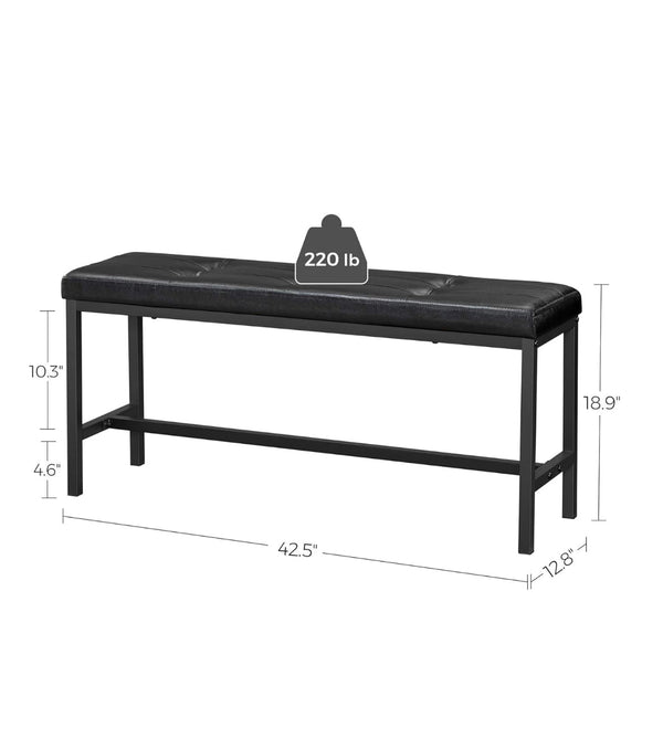 VASAGLE Dining Table Bench with PU Leather Padded Seat Steel Frame - Black