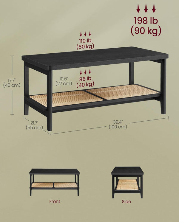 VASAGLE 2-Tier Coffee Table Rectangular Center Table - Ash Black