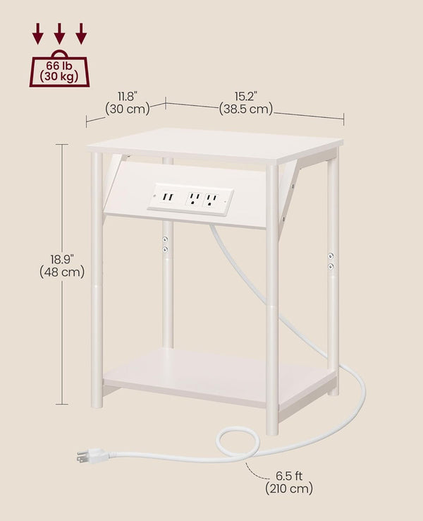 VASAGLE End Table with Charging Station Set of 2 - Cream White ***open box***