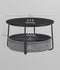 VASAGLE Round Coffee Table with Fabric Basket - Ink Black / Slate Gray