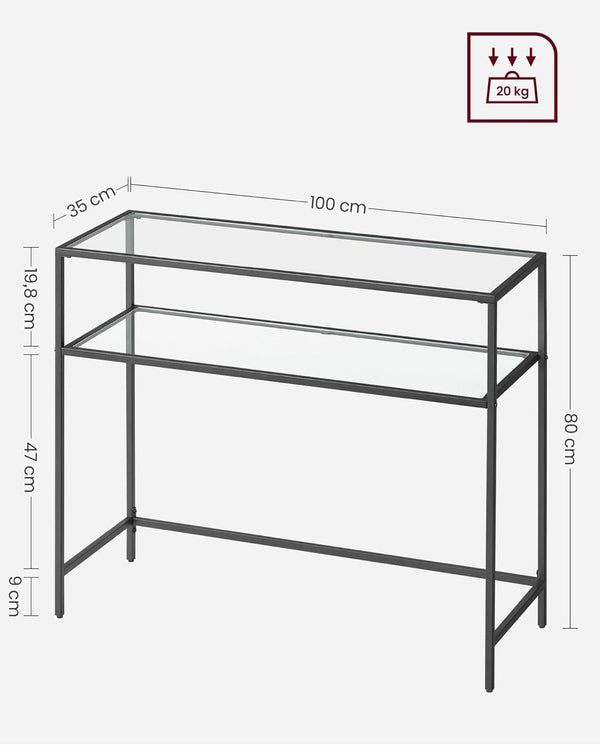 VASAGLE 39.4" Console Table Modern Entryway Tempered Glass Metal Frame - Black