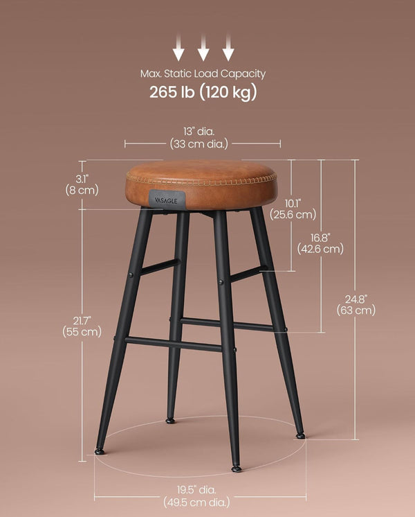 VASAGLE EKHO Collection 24.8" Counter Height Bar Stools Mid-Century Modern Backless Counter Stools Set of 2 - Brown