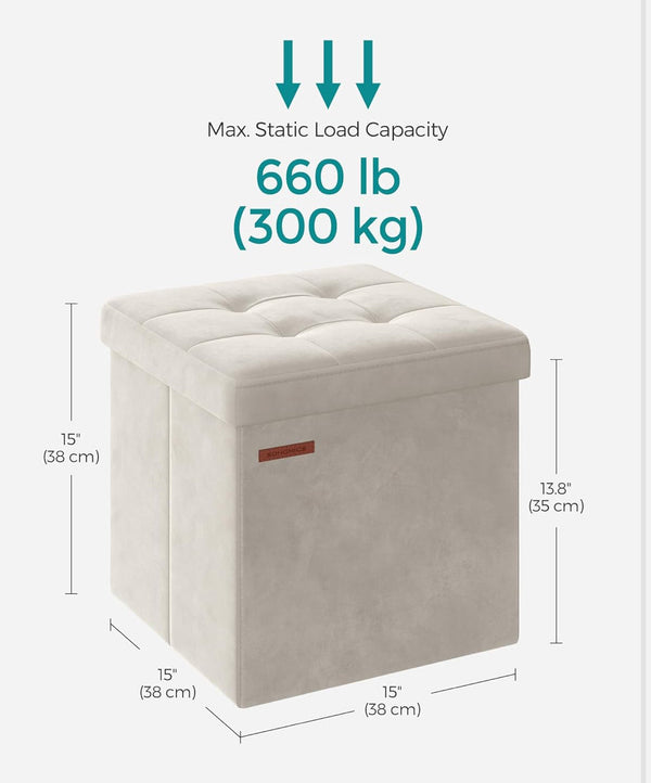 SONGMICS 15" Foldable Small Velvet Ottoman Foot Rest - Cream White