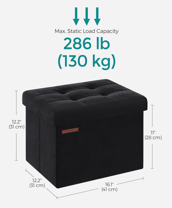 SONGMICS 12" Foldable Small Velvet Ottoman Foot Rest - Black