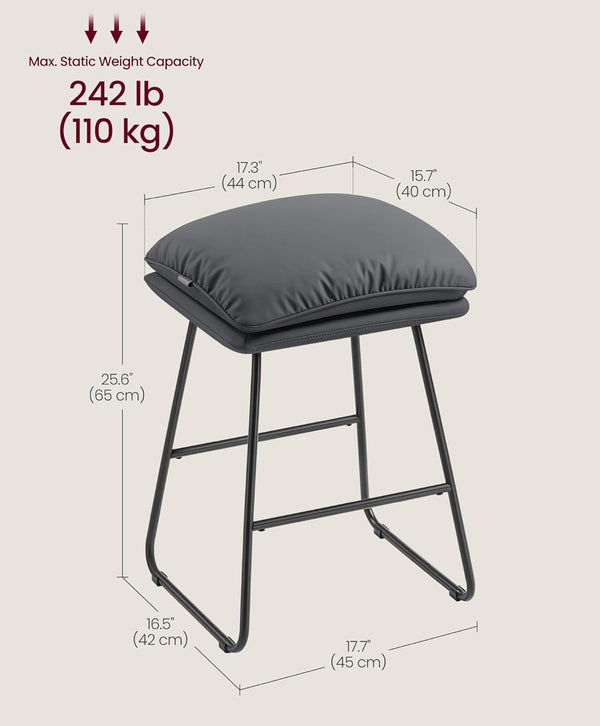 VASAGLE 25.6" Counter Height Bar Stools Leather Counter Stools with Soft Cushion Set of 2 - Slate Gray