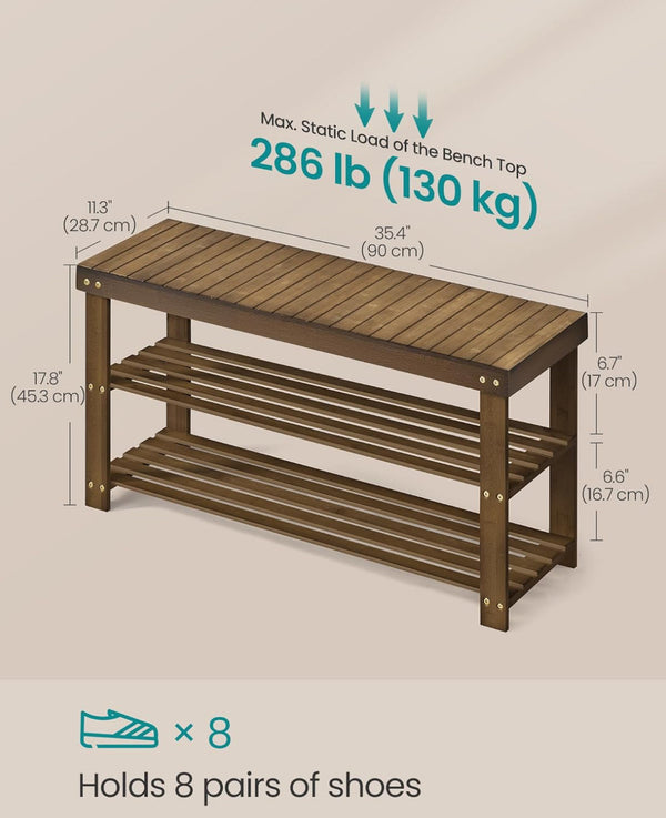 SONGMICS 35.4" Shoe Rack Bench 3-Tier Bamboo Shoe Storage Organizer - Yellow Brown
