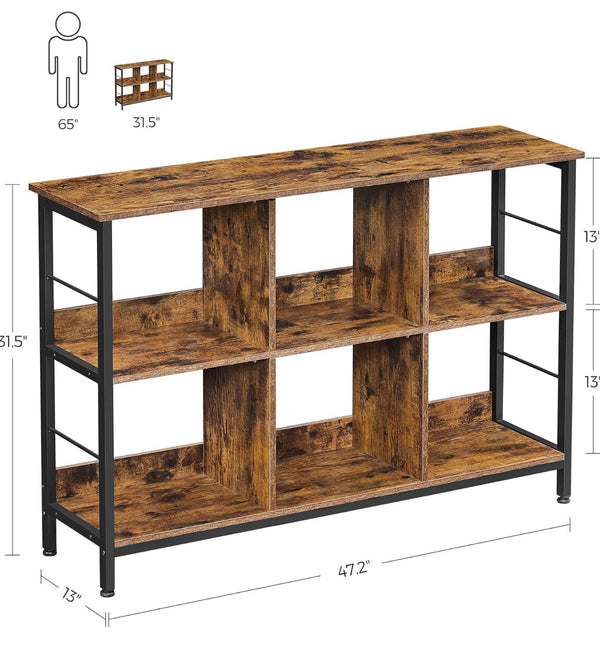 VASAGLE Bookshelf Cube Shelf Console Table with 6 Storage Cubes - Brown