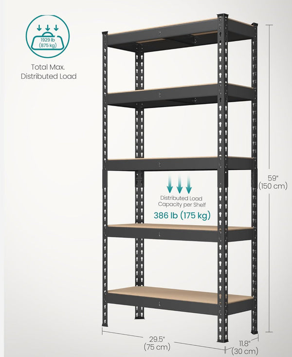 SONGMICS 5-Tier Shelving Unit Storage Shelves Boltless Assembly Adjustable Shelves Set of 2