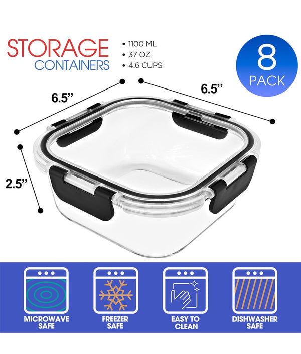 Sorbus Square Glass Meal Prep Containers with Airtight Lids 8pk