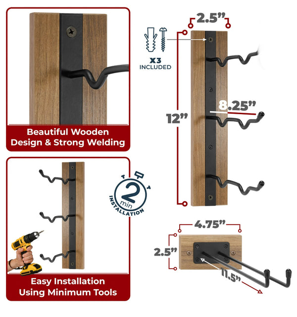 Sorbus Wall Mounted Wine Rack + Glass Holder Set - Mahogany