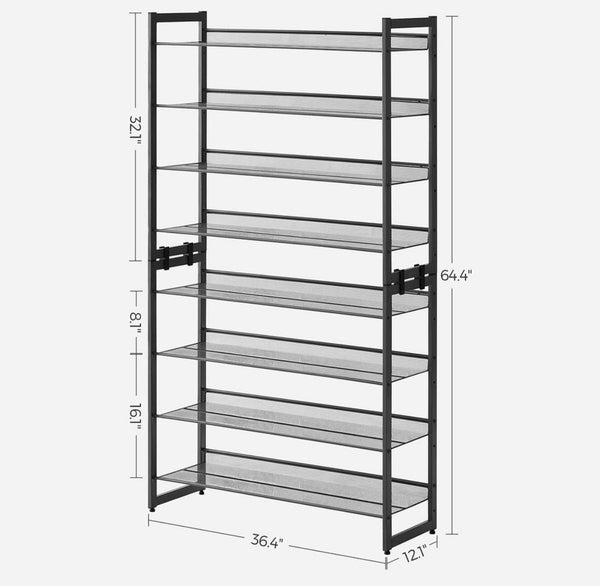 SONGMICS 8 Tier Metal Shoe Rack Organizer - Black
