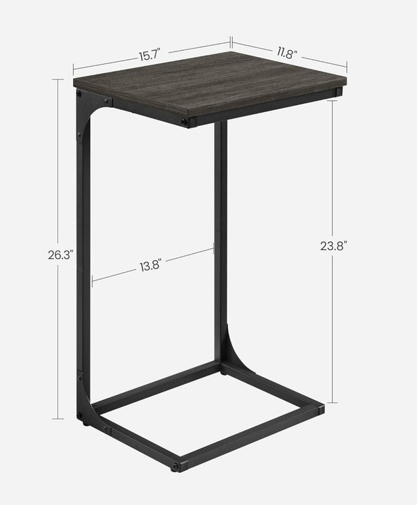 VASAGLE C-Shaped End Table Side Table with Metal Frame - Black