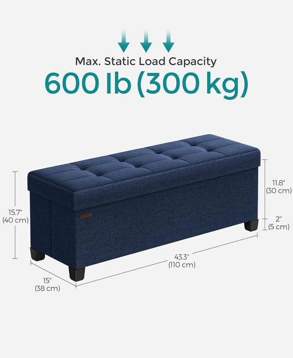 SONGMICS 43" Folding Storage Ottoman Bench Foot Rest with legs - Midnight Blue