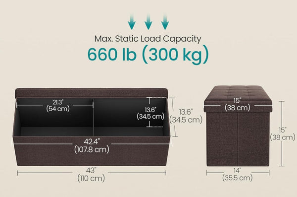 SONGMICS 43" Folding Storage Ottoman Bench Foot Rest - Brown