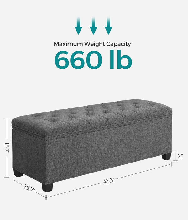 SONGMICS 43" Folding Storage Ottoman Bench Foot Rest with Metal Frame - Dark Gray