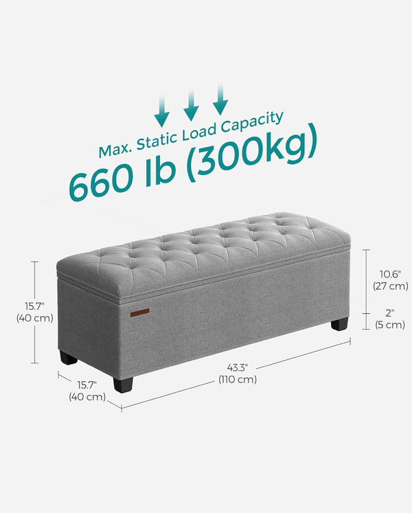 SONGMICS 43" Folding Storage Ottoman Bench Foot Rest with Metal Frame - Light Gray