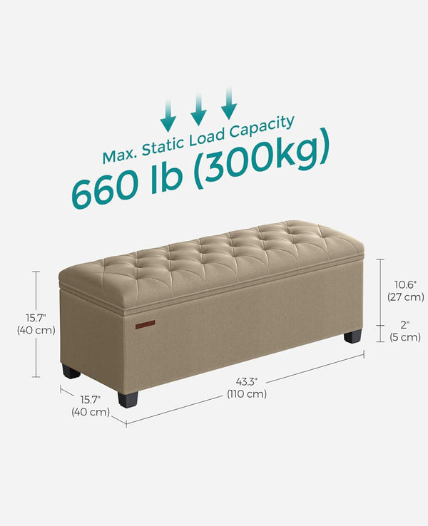 SONGMICS 43" Folding Storage Ottoman Bench Foot Rest with Metal Frame - Camel Brown