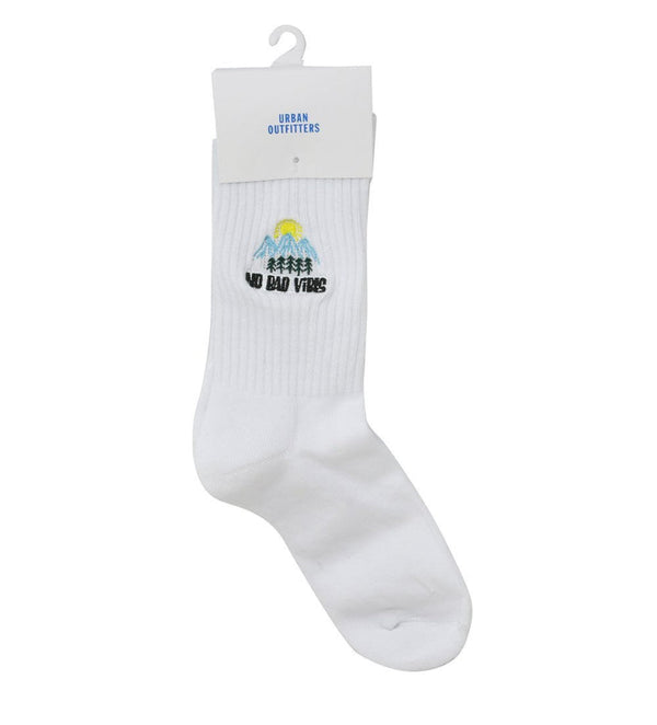 Urban Outfitters Adult Women White Crew Socks - No Bad Vibes