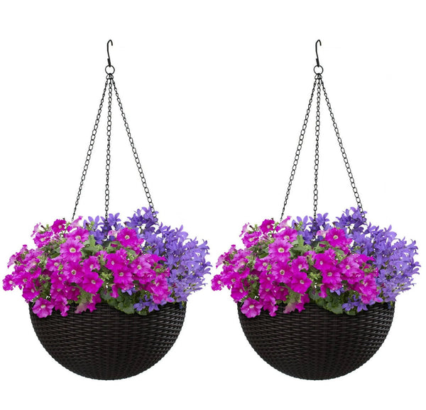 Sorbus Self-Watering Hanging Planter Wicker Style Espresso Brown Large 2pk