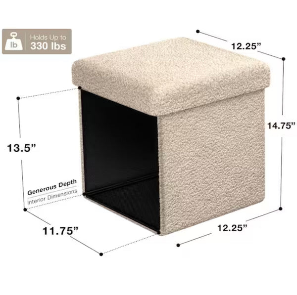 Sorbus Teddy Storage Ottoman  Soft Sherpa Tufted Footstool - Beige