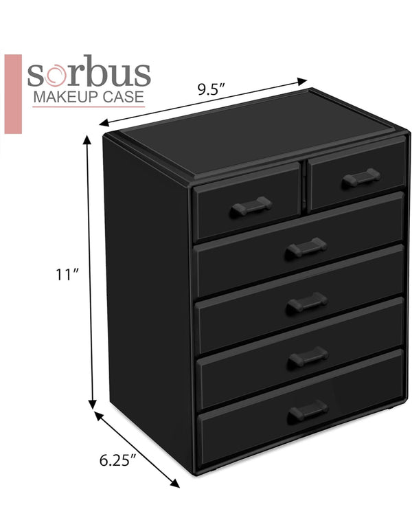 Sorbus Acrylic Makeup Organizer Organization Storage Case 6 Drawer - Black