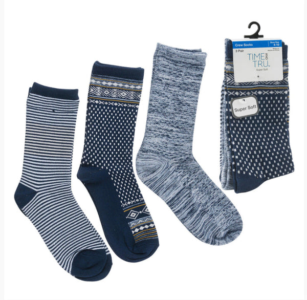 Time & Tru Women 3pk Crew Socks Size 4-10