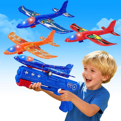 Airplane Launcher 3 pack Outdoor LED Foam Glider Planes - Red / Orange / Blue