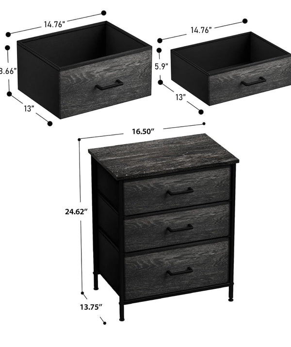 Sorbus Nightstand Dresser with 3 Faux Wood Drawers - Gray Wood