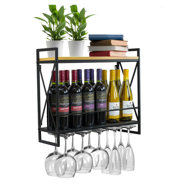 Sorbus Industrial Wine Holder Wall Mount 2-Tiers -  Black