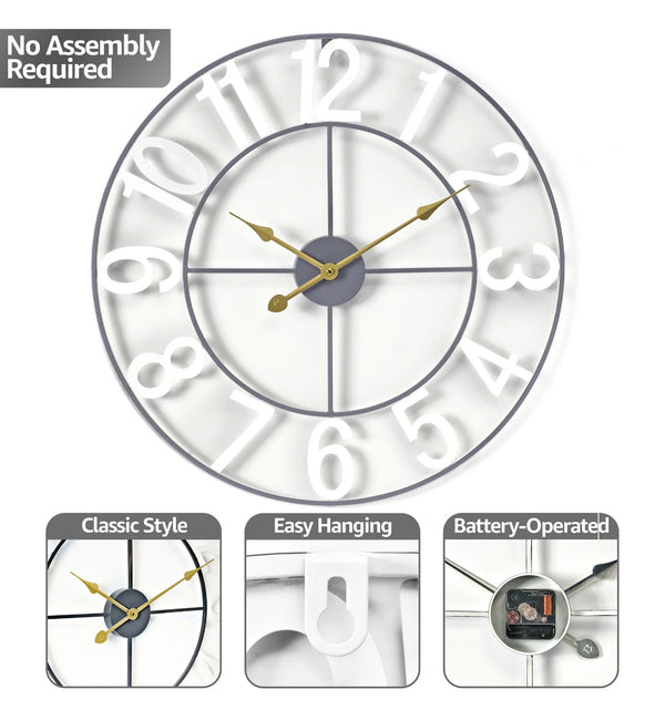 Sorbus 24" Metal Wall Clock Standard Numeral - Gray/White