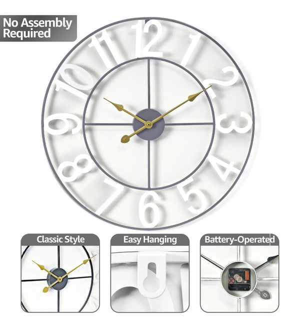 Sorbus 24" Metal Wall Clock Roman Numeral - Gray/White
