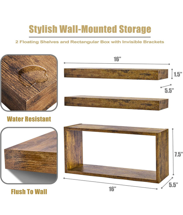 Sorbus Floating Shelves for Bathroom Set of 3 - Walnut