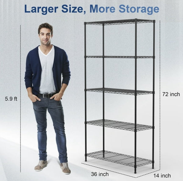 5-Tier Storage Metal Wire Shelves Rack 72"H x 36"L x 14"W