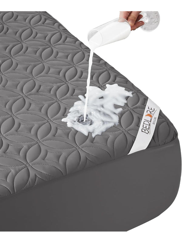 BEDLORE Waterproof Mattress Protector Noiseless Pad with Deep Pocket 6"-18" Depth Full Size - Gray