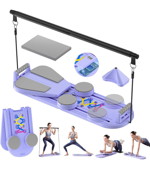 Pilates Reformer Foldable Pilates Board 7-in-1 Multi-Function Equipment Home Set - Purple