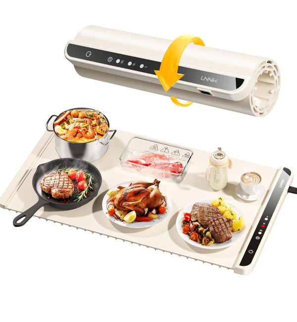 LNNW Extra Large Food Warming Mat 24"x15" Inch Electric Heating Tray - Cream White