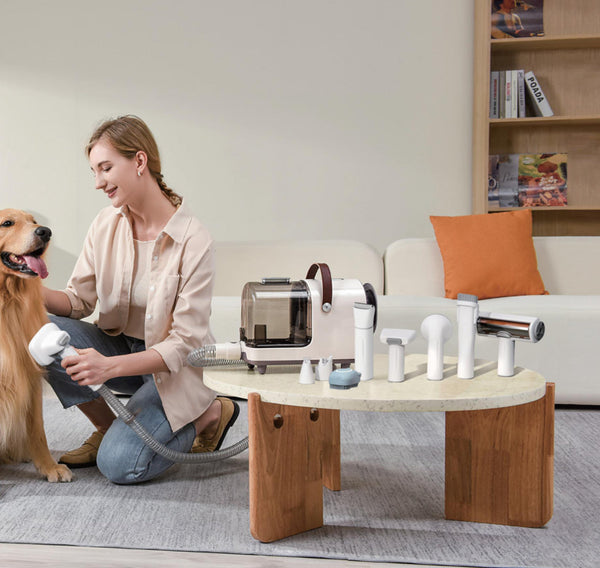 Bunfly PC-S1 Pet Clipper Grooming Kit w/ Vacuum 3.5L - White Brown