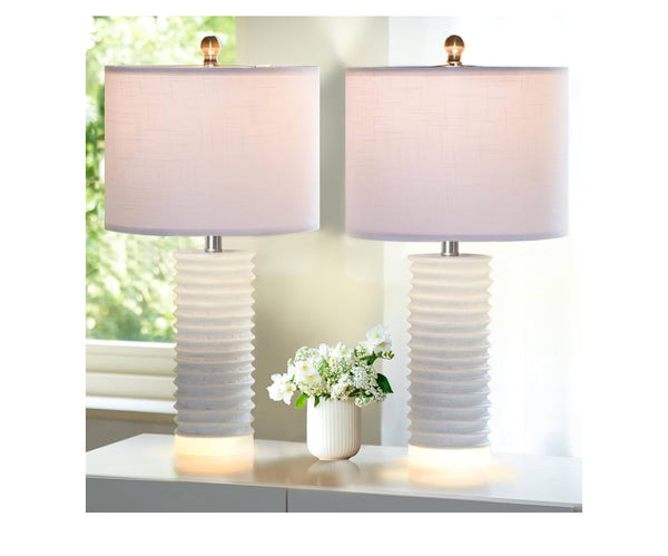 Set of 2 Table Lamps White Resin Table Lamps with Nightlight 23.5'' Farmhouse Lamps