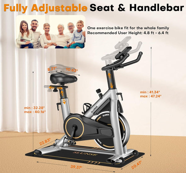 Slunse Exercise Bike Adjustable Magnetic Resistance Quiet Indoor Cycling Bike with 350lbs Weight Capacity