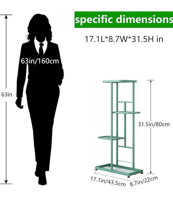 4 Tier Metal 5 Potted Indoor Outdoor Plant Stand Shelf Planter Display - Green