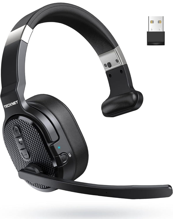 TECKNET Bluetooth Headset Noise Canceling 70h Wireless Headphones w/ Microphone & Dongle