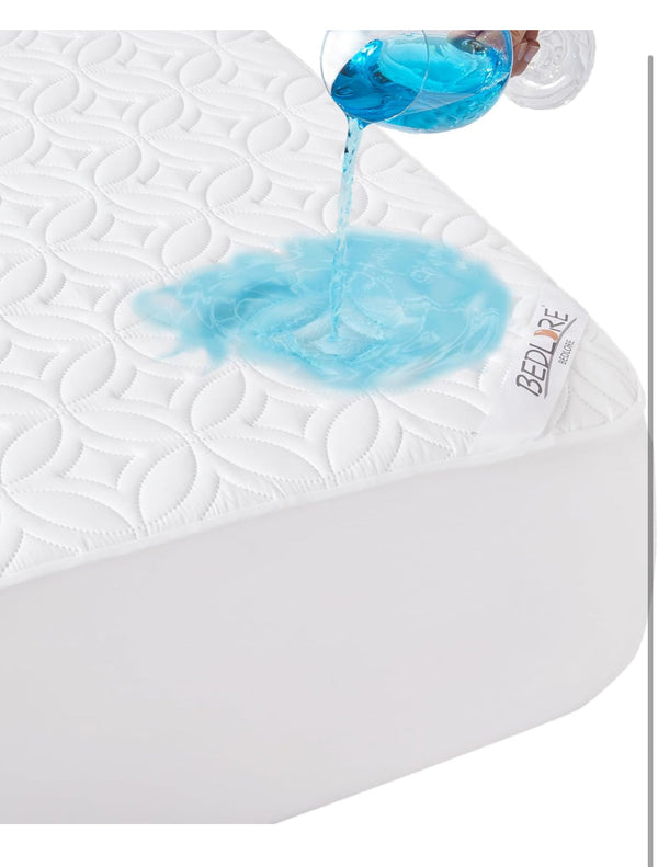 BEDLORE Waterproof Mattress Protector Noiseless Pad w/ Deep Pocket 6"-18" Depth Queen Size - White
