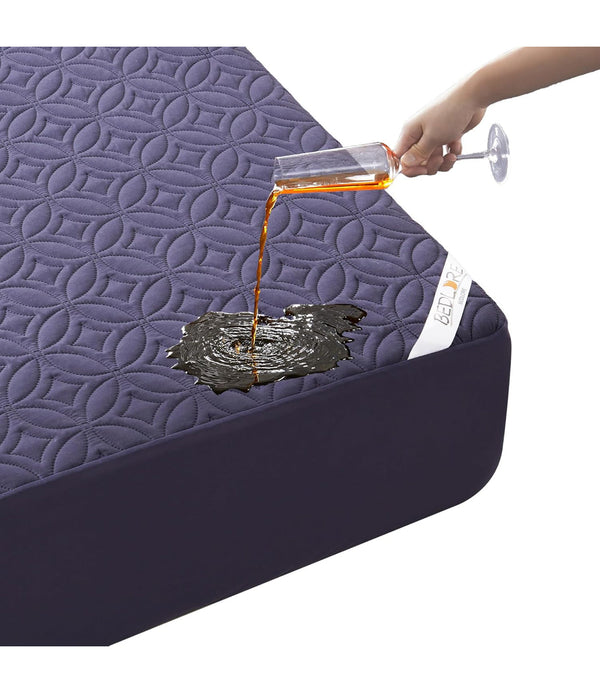 BEDLORE Waterproof Mattress Protector Noiseless Pad with Deep Pocket 6"-18" Depth Full Size - Navy