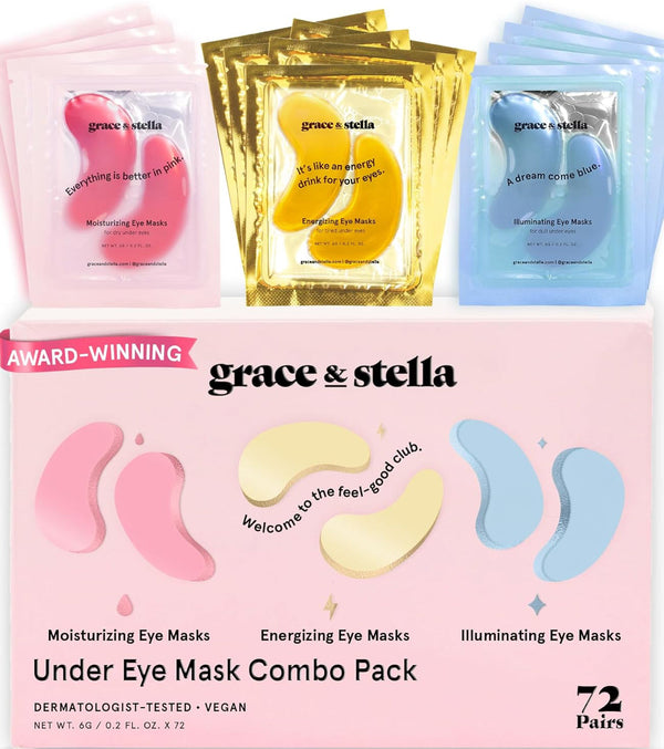 Grace & Stella Under Eye Mask Reduce Dark Circles Puffy Eyes Undereye Bags Wrinkles 72 Pairs