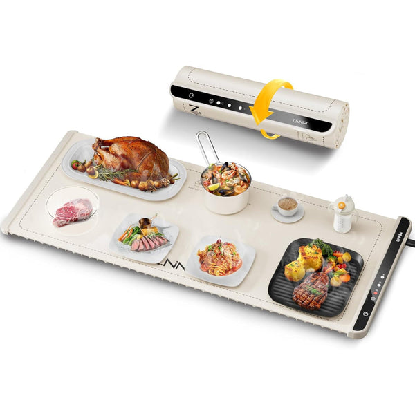 LNNW Extra Large Food Warming Mat 36x15 Inch Electric Heating Tray - Cream White