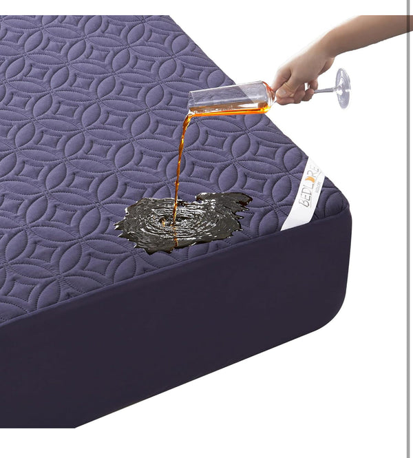 BEDLORE Waterproof Mattress Protector Noiseless Pad with Deep Pocket 6"-18" Depth Cal King Size - Navy