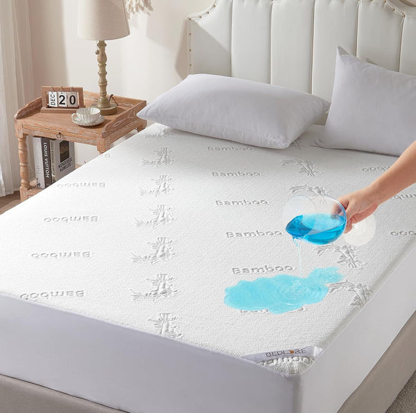 Waterproof Bamboo Mattress Protector Pad Fitted 6"-18" Deep Pocket King Size - White