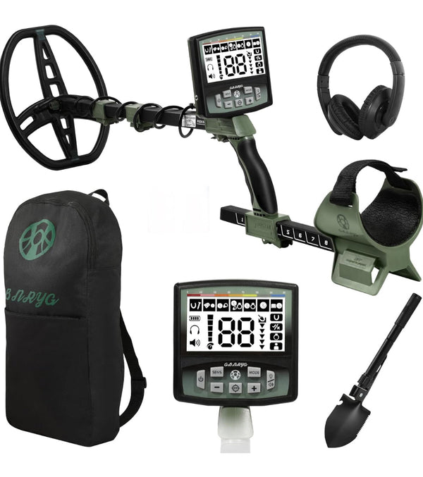 GBNRYG Professional Metal Detector 12" IP68 Waterproof Search Coil with LCD Backlight 5 Modes Gold Detector - Black/Green