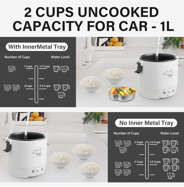 OSBA Mini Rice Cooker 1L Small Rice Cooker 2 Cup-uncooked Travel Rice Maker 12V
