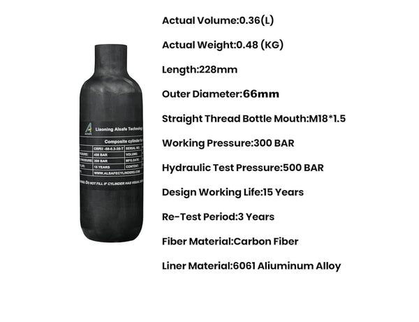 TUXING 4500Psi Carbon Fiber Air Tank 0.36L/360CC/21Cu frostedin Pcp Air Frosted Tank